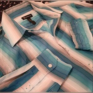 INC International Concepts Mens Button Down Striped Shirt Multi Blue *sz XL*